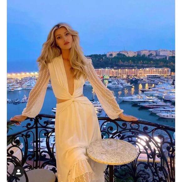 PatBo PLUNGE LACE SLEEVE MAXI DRESS white small - Picture 2 of 12